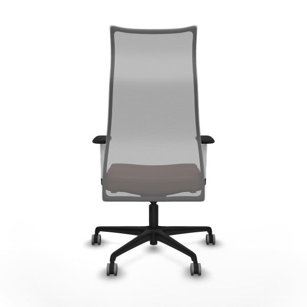 Albacete malla sincro malla gris similpiel marrón oscuro brazos blancos base nailon ruedas 65mm engomadas