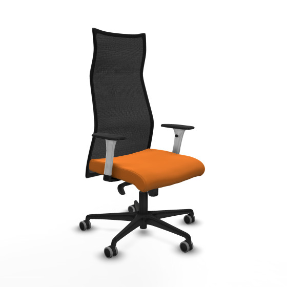 Albacete malla sincro malla negra similpiel naranja brazos blancos base nailon ruedas 65mm engomadas