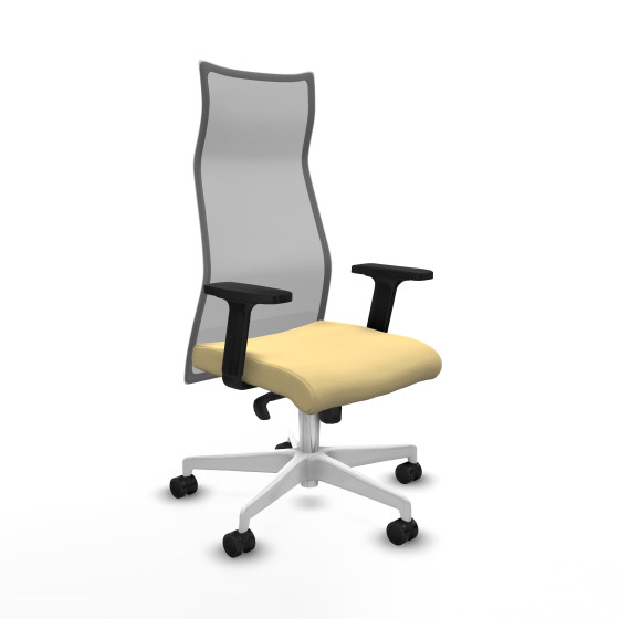 Albacete malla sincro malla gris similpiel crema brazos 2D base blanca ruedas 65 mm nailon