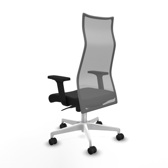 Albacete malla sincro malla gris similpiel negro brazos 2D base blanca ruedas 65 mm nailon