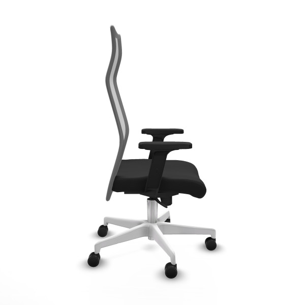 Albacete malla sincro malla gris similpiel negro brazos 2D base blanca ruedas 65 mm nailon