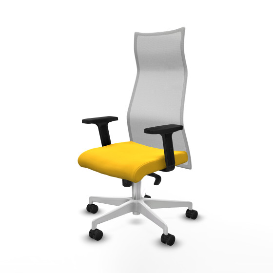 Albacete malla sincro malla blanca similpiel amarillo brazos 2D base blanca ruedas 65 mm nailon