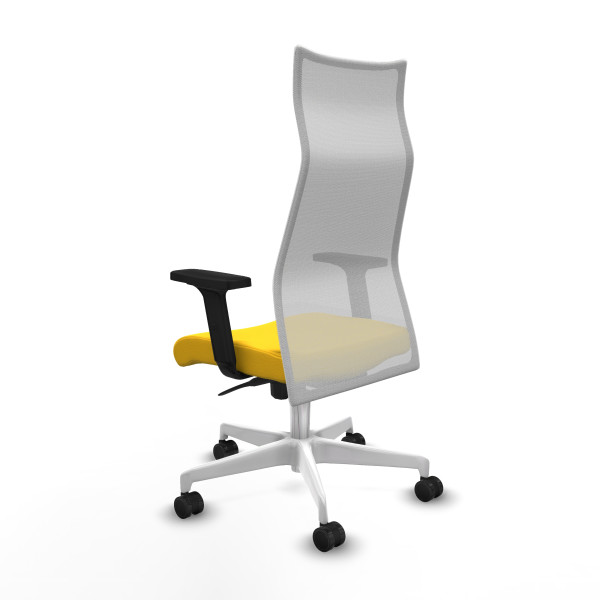 Albacete malla sincro malla blanca similpiel amarillo brazos 2D base blanca ruedas 65 mm nailon