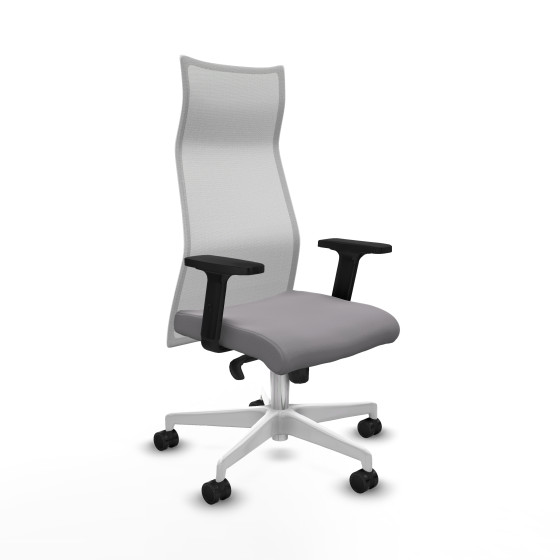Albacete malla sincro malla blanca similpiel gris brazos 2D base blanca ruedas 65 mm nailon