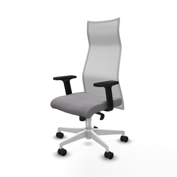 Albacete malla sincro malla blanca similpiel gris brazos 2D base blanca ruedas 65 mm nailon