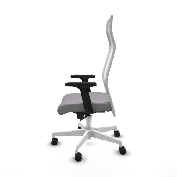 Albacete malla sincro malla blanca similpiel gris brazos 2D base blanca ruedas 65 mm nailon