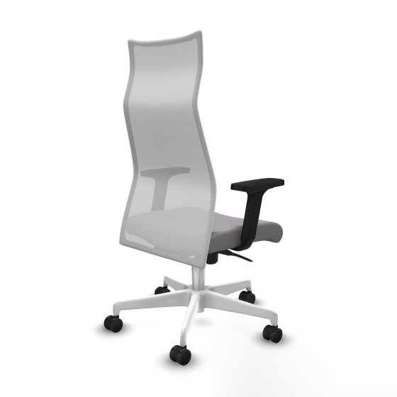 Albacete malla sincro malla blanca similpiel gris brazos 2D base blanca ruedas 65 mm nailon