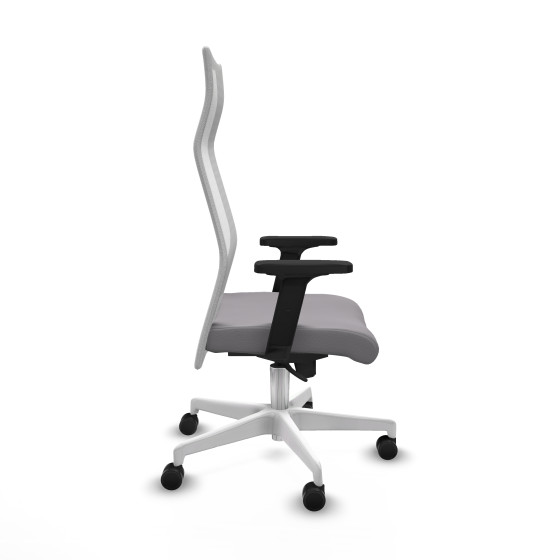 Albacete malla sincro malla blanca similpiel gris brazos 2D base blanca ruedas 65 mm nailon