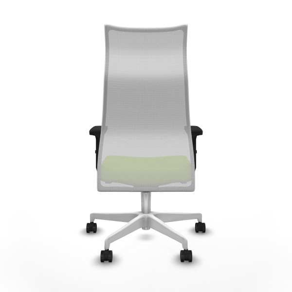 Albacete malla sincro malla blanca similpiel pistacho brazos 2D base blanca ruedas 65 mm nailon