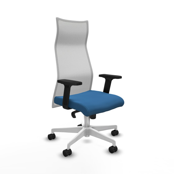 Albacete malla sincro malla blanca similpiel azul claro brazos 2D base blanca ruedas 65 mm nailon