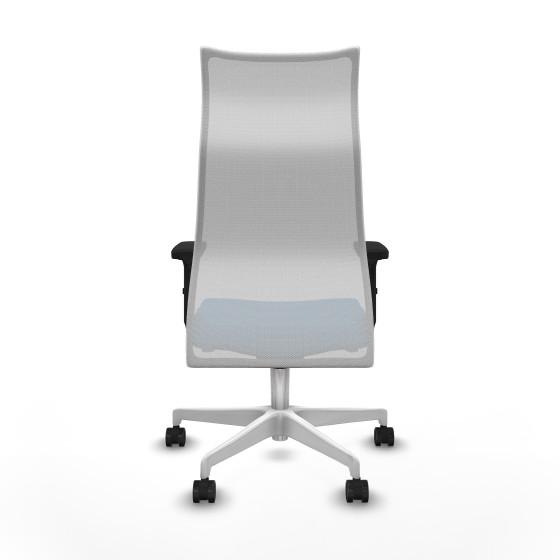 Albacete malla sincro malla blanca similpiel azul claro brazos 2D base blanca ruedas 65 mm nailon