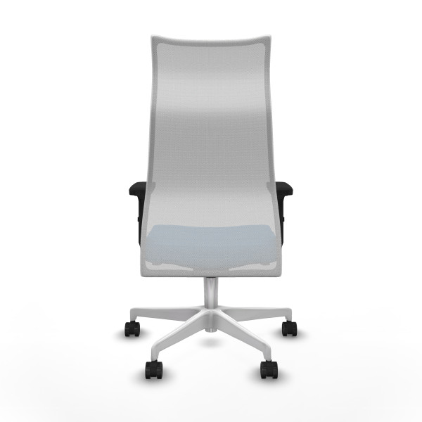 Albacete malla sincro malla blanca similpiel azul claro brazos 2D base blanca ruedas 65 mm nailon