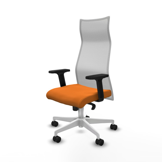 Albacete malla sincro malla blanca similpiel naranja brazos 2D base blanca ruedas 65 mm nailon