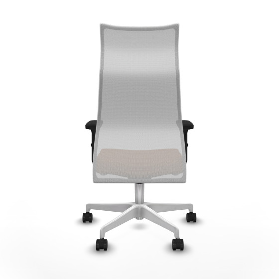 Albacete malla sincro malla blanca similpiel marrón brazos 2D base blanca ruedas 65 mm nailon