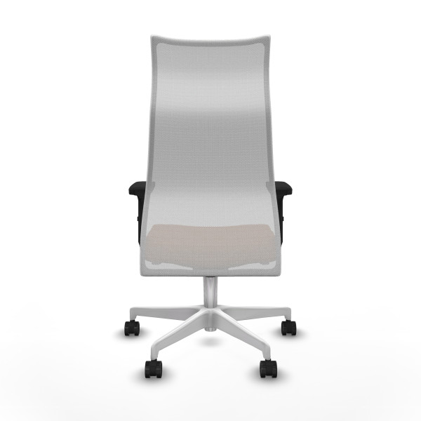 Albacete malla sincro malla blanca similpiel marrón brazos 2D base blanca ruedas 65 mm nailon