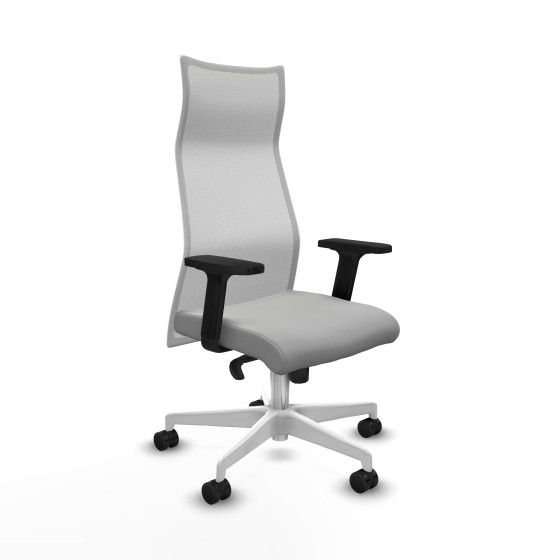 Albacete malla sincro malla blanca similpiel gris claro brazos 2D base blanca ruedas 65 mm nailon