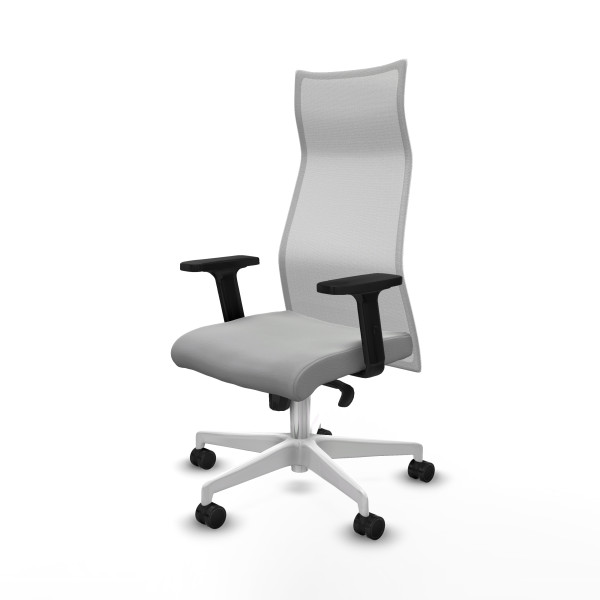 Albacete malla sincro malla blanca similpiel gris claro brazos 2D base blanca ruedas 65 mm nailon