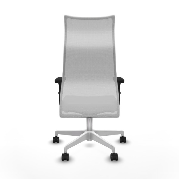 Albacete malla sincro malla blanca similpiel gris claro brazos 2D base blanca ruedas 65 mm nailon