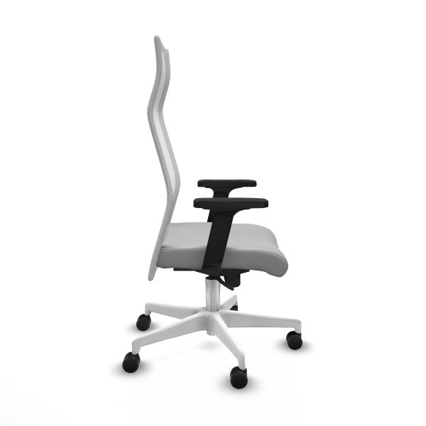 Albacete malla sincro malla blanca similpiel gris claro brazos 2D base blanca ruedas 65 mm nailon