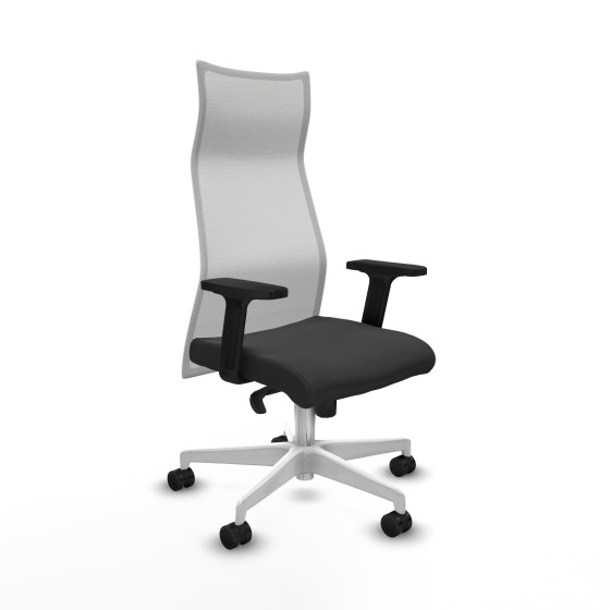 Albacete malla sincro malla blanca similpiel gris oscuro brazos 2D base blanca ruedas 65 mm nailon