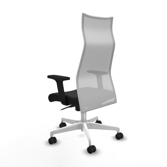 Albacete malla sincro malla blanca similpiel negro brazos 2D base blanca ruedas 65 mm nailon