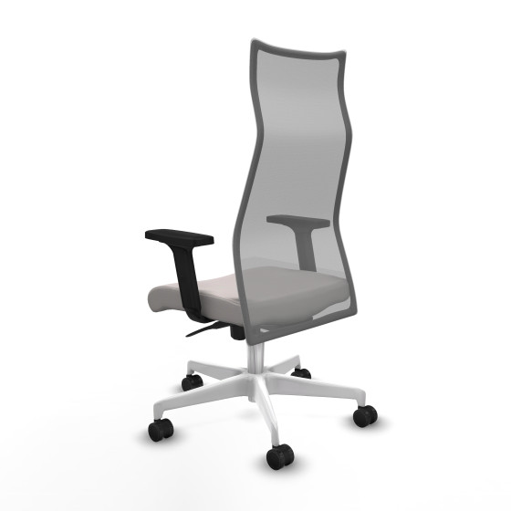 Albacete malla sincro malla gris similpiel blanco brazos 2D base blanca ruedas 65 mm nailon