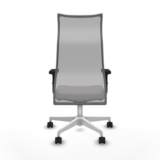 Albacete malla sincro malla gris similpiel blanco brazos 2D base blanca ruedas 65 mm nailon