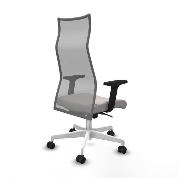 Albacete malla sincro malla gris similpiel blanco brazos 2D base blanca ruedas 65 mm nailon