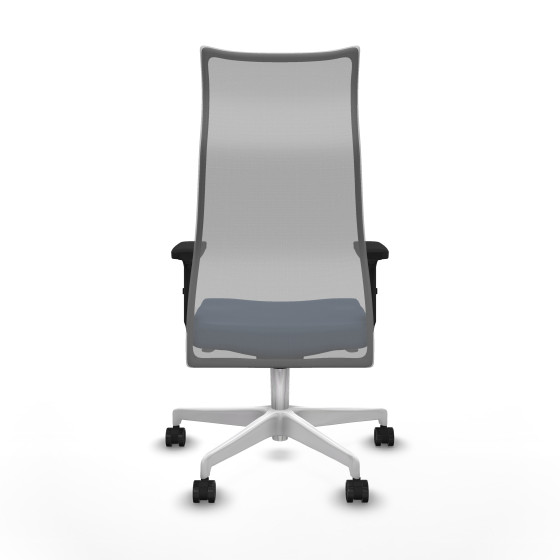 Albacete malla sincro malla gris similpiel azul marino brazos 2D base blanca ruedas 65 mm nailon