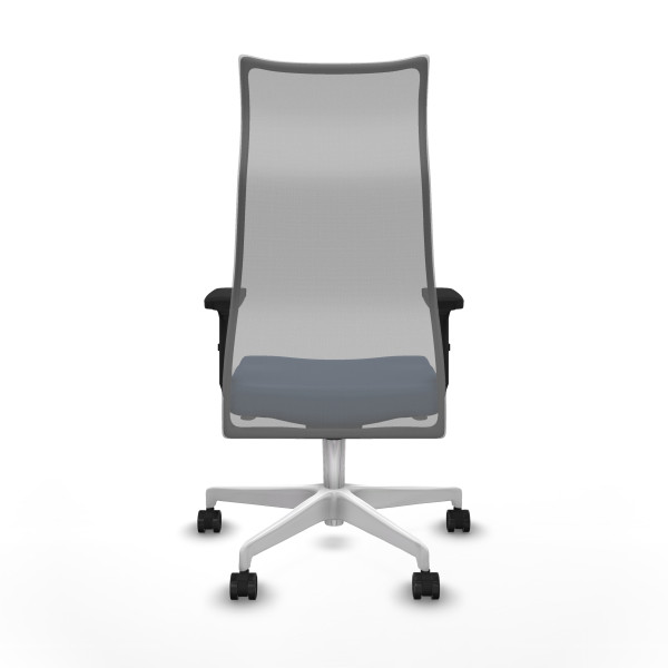 Albacete malla sincro malla gris similpiel azul marino brazos 2D base blanca ruedas 65 mm nailon