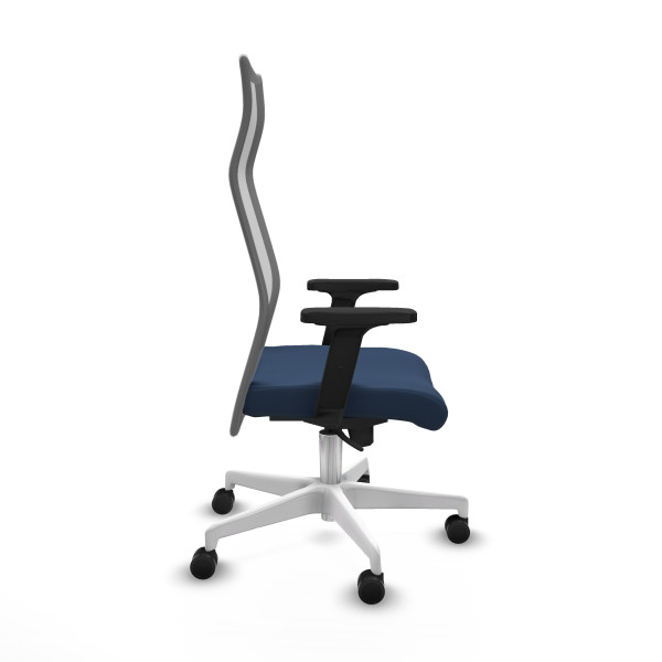 Albacete malla sincro malla gris similpiel azul marino brazos 2D base blanca ruedas 65 mm nailon