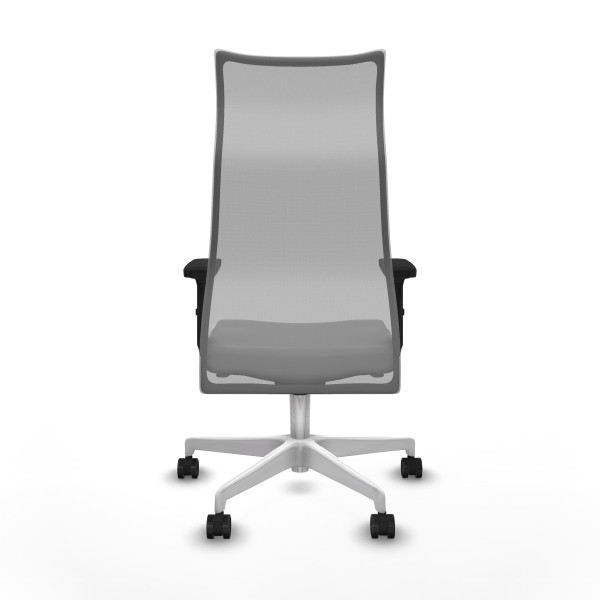 Albacete malla sincro malla gris similpiel gris brazos 2D base blanca ruedas 65 mm nailon