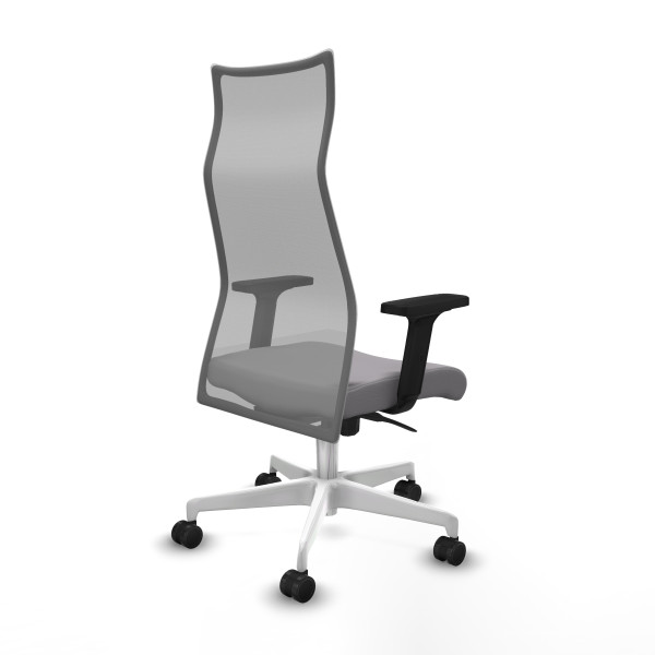 Albacete malla sincro malla gris similpiel gris brazos 2D base blanca ruedas 65 mm nailon