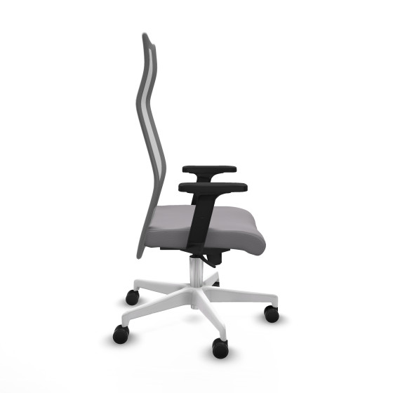 Albacete malla sincro malla gris similpiel gris brazos 2D base blanca ruedas 65 mm nailon