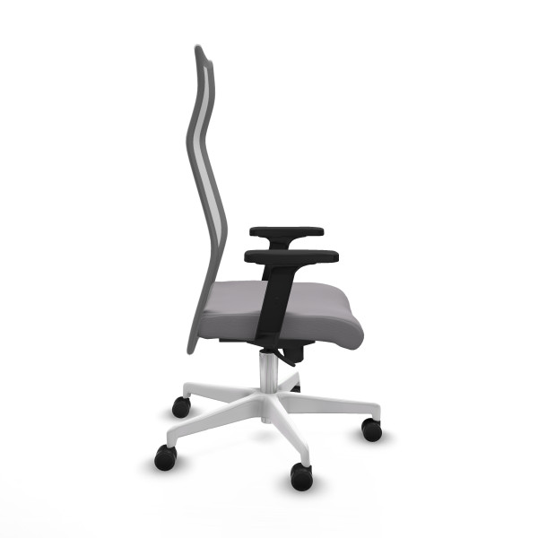 Albacete malla sincro malla gris similpiel gris brazos 2D base blanca ruedas 65 mm nailon