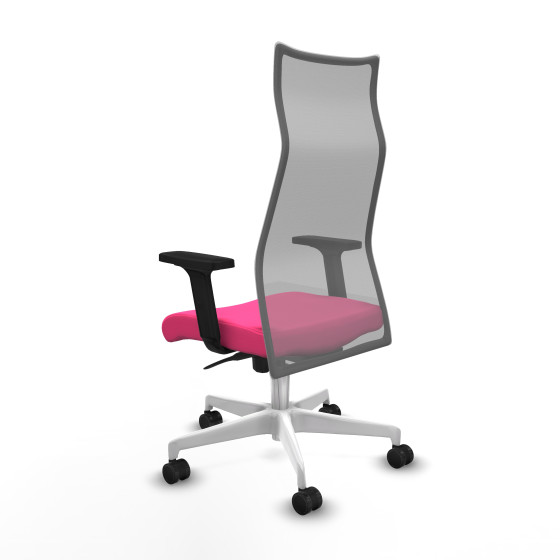 Albacete malla sincro malla gris similpiel rosa brazos 2D base blanca ruedas 65 mm nailon