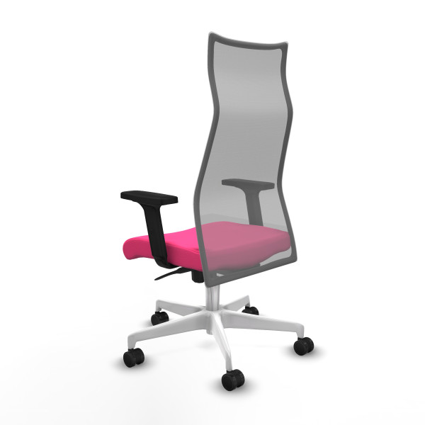 Albacete malla sincro malla gris similpiel rosa brazos 2D base blanca ruedas 65 mm nailon