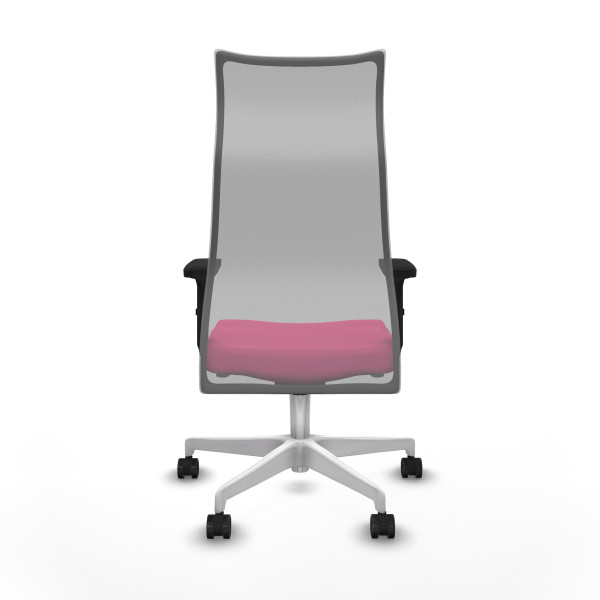Albacete malla sincro malla gris similpiel rosa brazos 2D base blanca ruedas 65 mm nailon