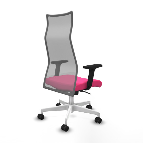 Albacete malla sincro malla gris similpiel rosa brazos 2D base blanca ruedas 65 mm nailon