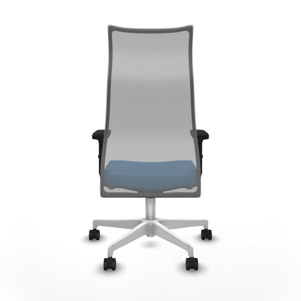 Albacete malla sincro malla gris similpiel azul claro brazos 2D base blanca ruedas 65 mm nailon