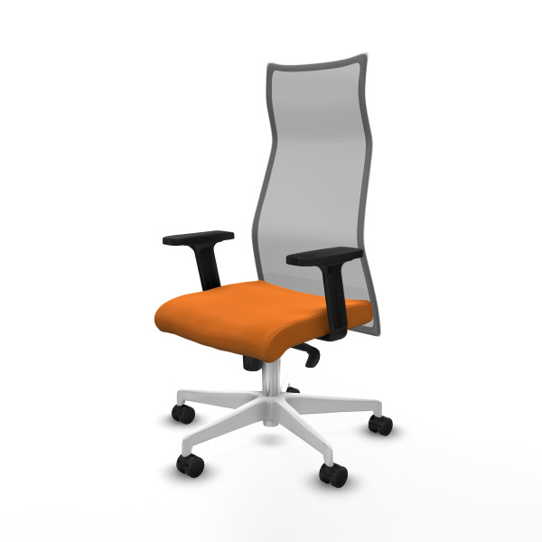 Albacete malla sincro malla gris similpiel naranja brazos 2D base blanca ruedas 65 mm nailon