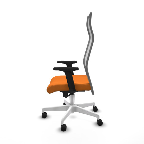 Albacete malla sincro malla gris similpiel naranja brazos 2D base blanca ruedas 65 mm nailon