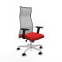 Albacete malla sincro malla gris similpiel rojo brazos 2D base blanca ruedas 65 mm nailon