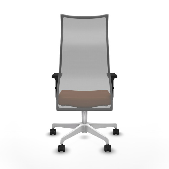 Albacete malla sincro malla gris similpiel marrón brazos 2D base blanca ruedas 65 mm nailon