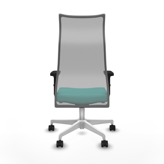 Albacete malla sincro malla gris similpiel turquesa brazos 2D base blanca ruedas 65 mm nailon