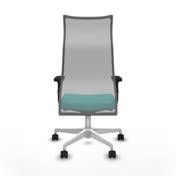 Albacete malla sincro malla gris similpiel turquesa brazos 2D base blanca ruedas 65 mm nailon