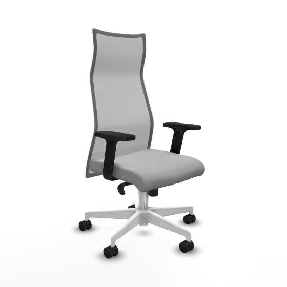 Albacete malla sincro malla gris similpiel gris claro brazos 2D base blanca ruedas 65 mm nailon