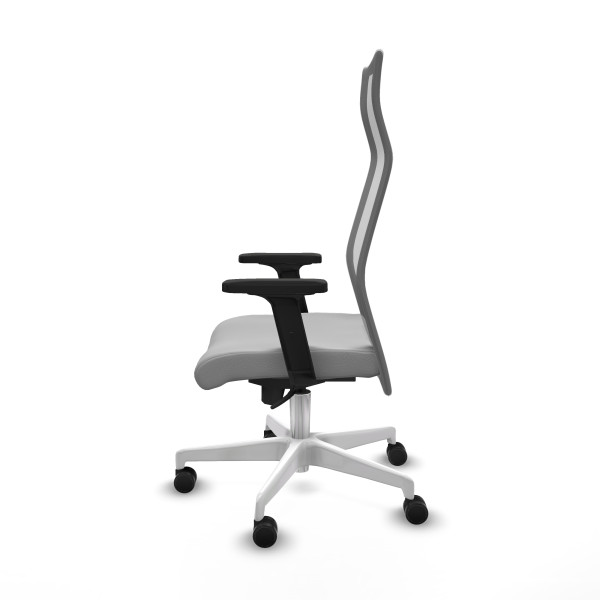 Albacete malla sincro malla gris similpiel gris claro brazos 2D base blanca ruedas 65 mm nailon