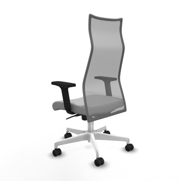 Albacete malla sincro malla gris similpiel gris claro brazos 2D base blanca ruedas 65 mm nailon