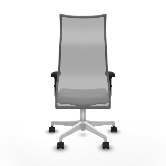 Albacete malla sincro malla gris similpiel gris claro brazos 2D base blanca ruedas 65 mm nailon
